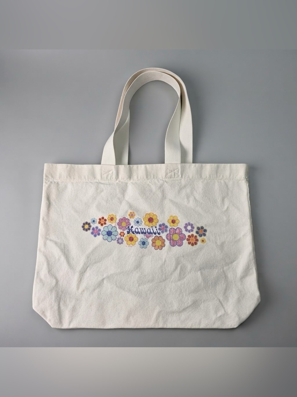 Crazy Shirts Hawaii Canvas Tote Bag Kawaii Floral Graphic White EUC